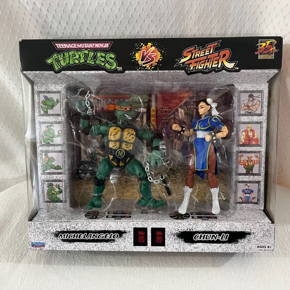 TMNT Ninja Turtles Street Fighter Michelangelo Vs Chun Li 2 Pack Action Figures - Picture 1 of 6